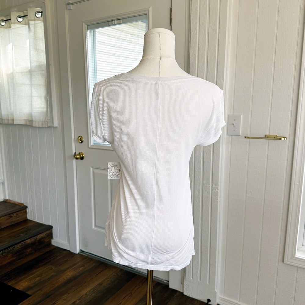 NEW Intimately Free People Women Ribbed Strappy Layer Tee S White Minimal Sheer - Picture 3 of 8